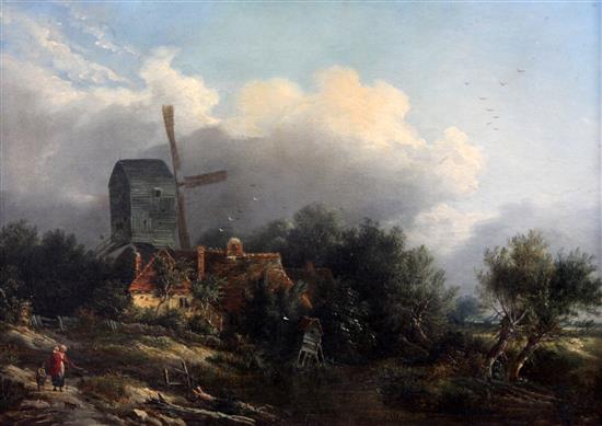 Edward Charles Williams (1807-1881) Cottage and windmill in a landscape 15 x 21in.